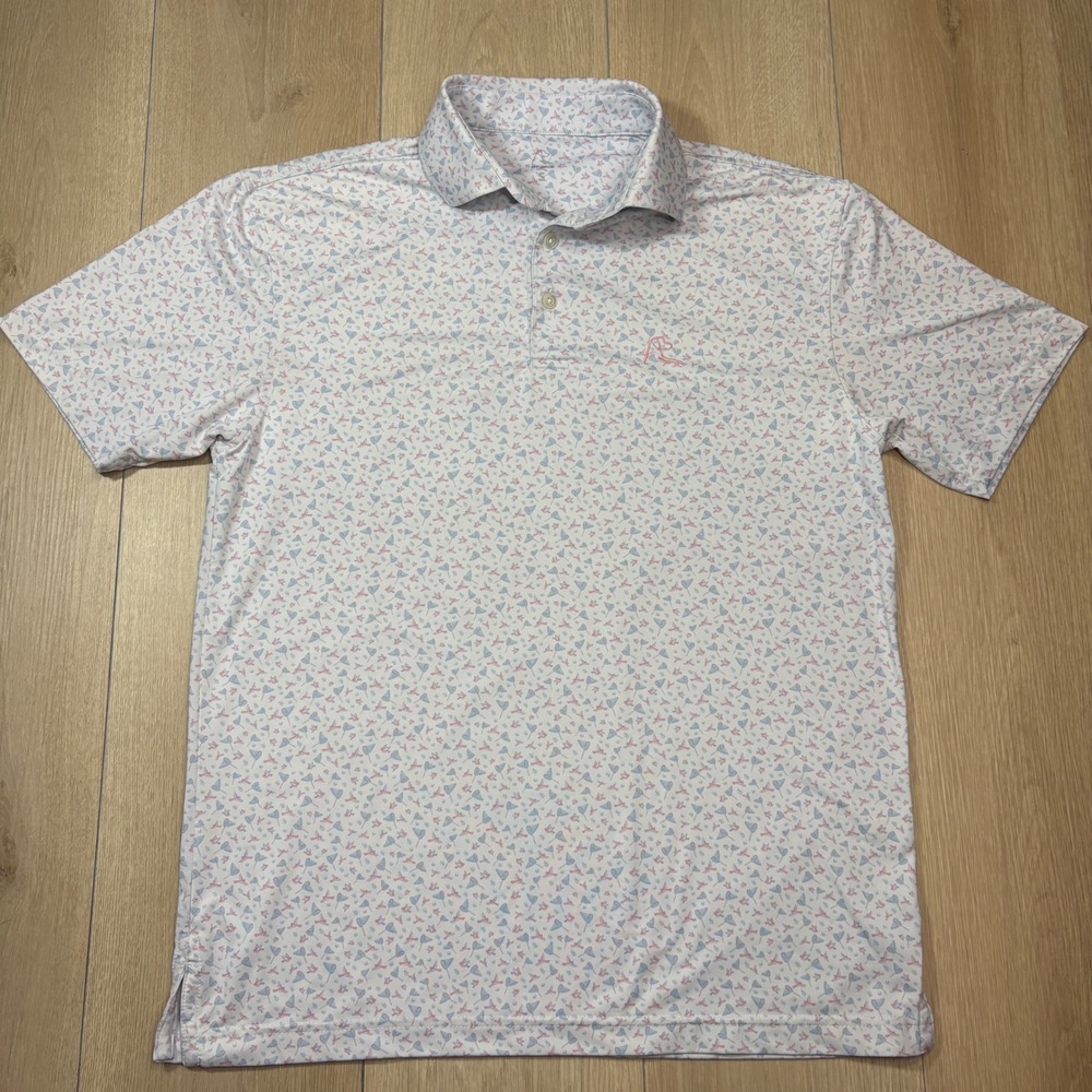 Rhoback The Net Birdie Mens Small Performance Golf Polo Shirt Pink Blue